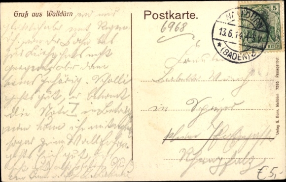 Ak Walldürn in het Odenwald Baden, stadsgezicht met twee torens, rivier, huizen, nostalgische stijl