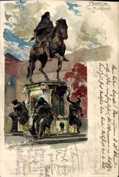 Artist Chromo-Litho Kley, Berlin Mitte, Great Elector, equestrian monument