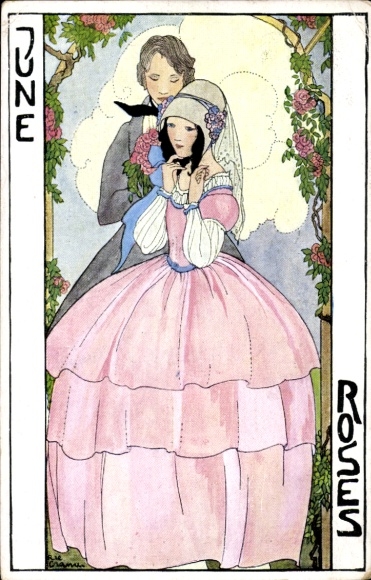 Künstler Ak Cramer, Rie, June, Roses, Allegorie, Liebespaar