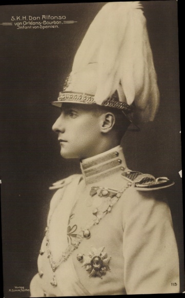Postcard Don Alfonso of Orléans Bourbon, Infante of Spain, portrait, uniform