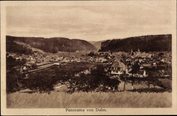Postcard Dahn in the Palatinate, panorama of landscape, houses, trees
