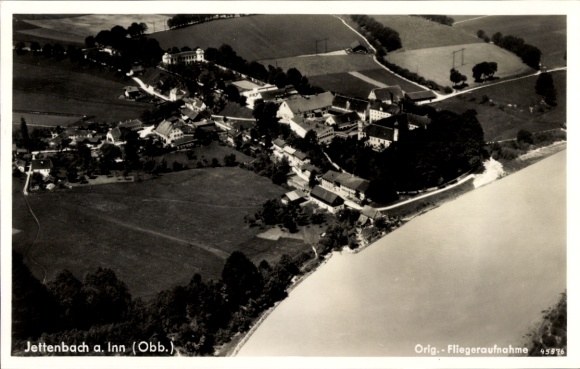 Postcard Jettenbach am Inn Upper Bavaria, aerial photograph