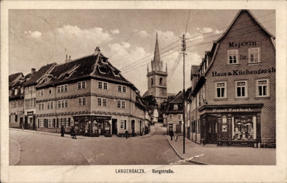 Postcard Bad Langensalza in Thuringia, Bergstraße, household appliance store, Paul Ferkel