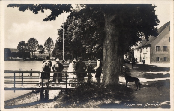 PC Stegen Inning am Ammersee, scene on the water, jetty, passers-by