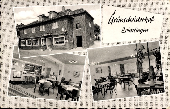 Postcard Leichlingen in the Rhineland, Grünschneiderhof, restaurant with interior view, photos of the restaurant