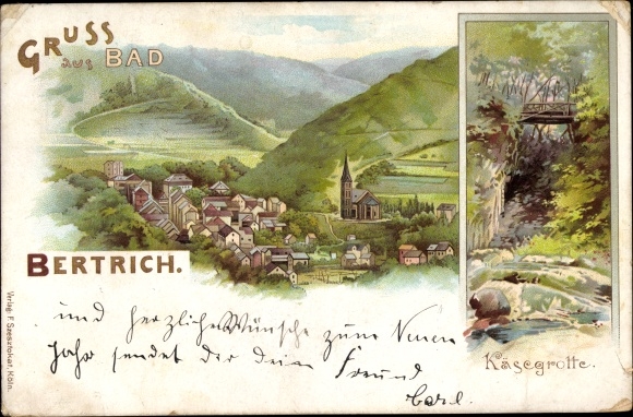 Chromo-Litho Bad Bertrich on the Moselle Eifel, panorama, cheese grotto