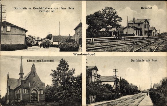 Ak Wankendorf in Holstein, Dorfstraße, Geschäftshaus Hans Hein, Bahnhof, Kirche, Ehrenmal, Post