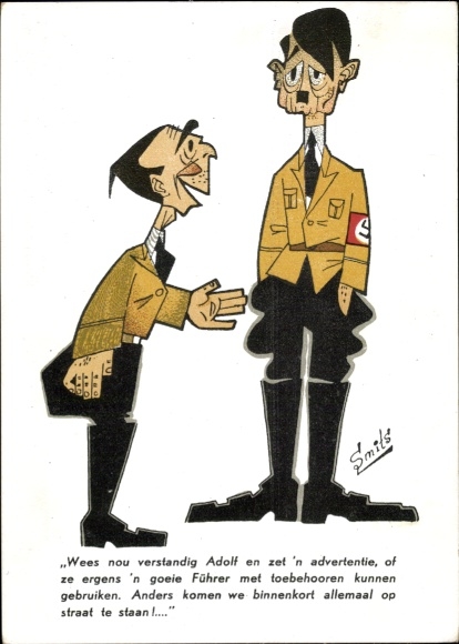 Artist Postcard Smits, Goebbels, Hitler, We still understand Adolf and now an advertisement, caricature
