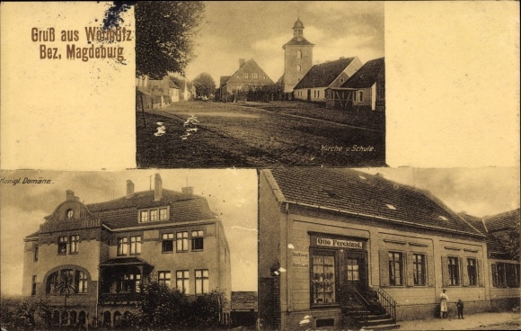 Ak Wörmlitz Möckern in Jerichower Land, Königl. domein, kerk, school, herberg