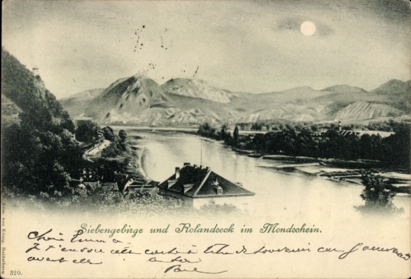 Mondschein Ak Rolandseck Remagen am Rhein, Siebengebirge