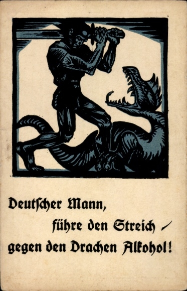 Postcard German man leads the trick against the dragon alcohol, Good Templar Order