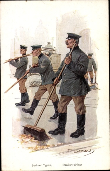 Artist PC Bersch, F., Berlin types, street cleaners, brooms