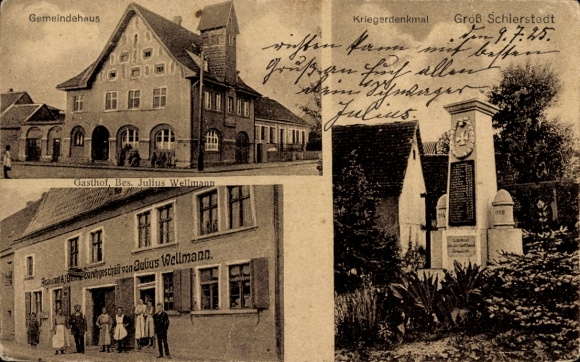 Ak Groß Schierstedt Aschersleben, Gemeindehaus, Kriegerdenkmal, Gasthof Julius Wellmann