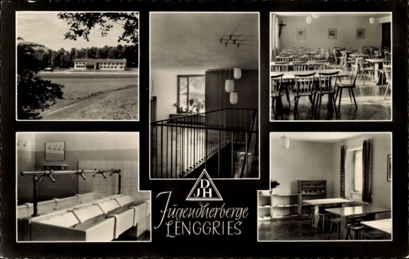 Postcard Lenggries in Upper Bavaria, youth hostel, interiors, dining room, common room, modern ar