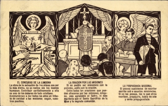 Postcard Angel, Clergyman in front of the altar, Praying people