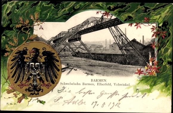 Embossed coat of arms passepartout PC Barmen Wuppertal, suspension railway, Elberfeld, Vohwinkel