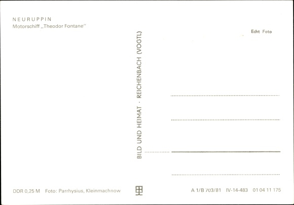 Postcard Neuruppin, motor ship Theodor Fontane on the Rhin, Ruppiner See