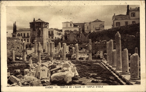 Postcard Athens Greece, Agora Temple, Eole Temple, Ruins