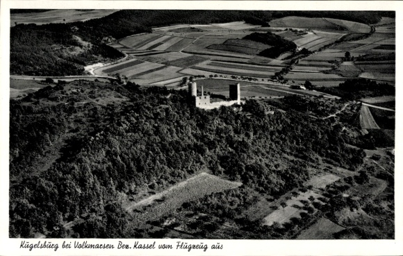 Postcard Volkmarsen in Hesse, aerial photograph, Kügelsbürg, landscape, airplane view
