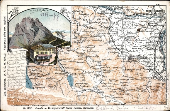 Maps Chromo-Litho Bayrischzell Upper Bavaria, Wendelstein, Rosenheim