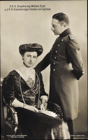 Postcard Grand Duke Wilhelm Ernst of Saxony Weimar Eisenach, Grand Duchess Feodora of Saxony