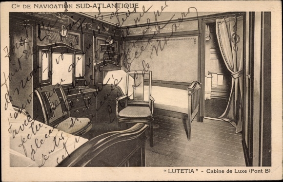 Ak Paquebot Lutetia, luxe hut, South Atlantic Navigation Company