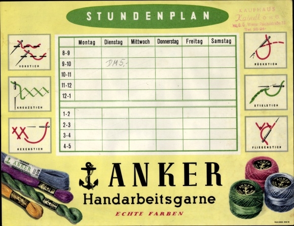 Timetable anchor needlework yarns, real colors, embroidery around 1960