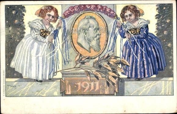 Postwaardestuk kunstenaarsbriefkaart Diez, M., prins-regent Luitpold van Beieren 1911, 5 Pfennig