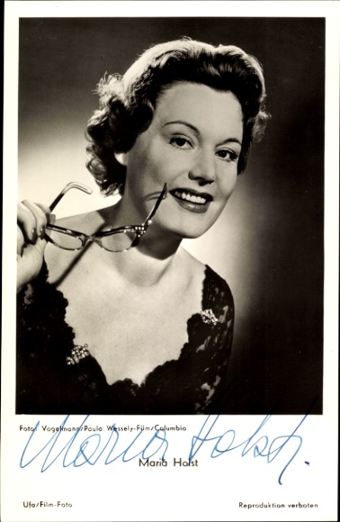 Aktorka Maria Holst, portret w okularach, film Miłość, która traci głowę, autograf
