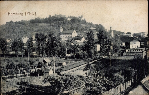 Postcard Homburg in der Pfalz Saarland, Black Forest hills, houses, trees, rural scene, PC