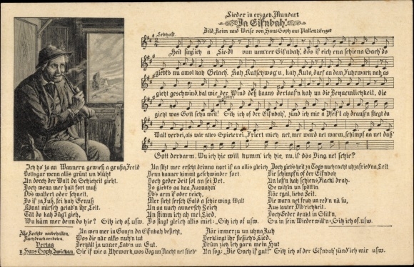 Song Postcard Soph, Hans, Da Eisnbah', Erzgebirge dialect, man with a pipe