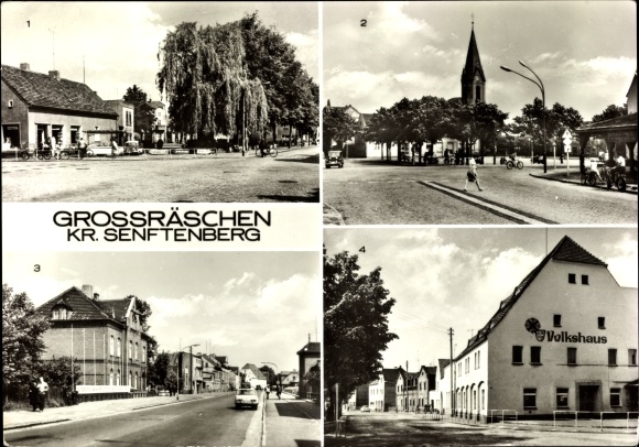 Postcard Großräschen in d. Lower Lusatia, Ernst-Thälmann-Strasse, Unity Square, City Hall, HOG Volkshaus