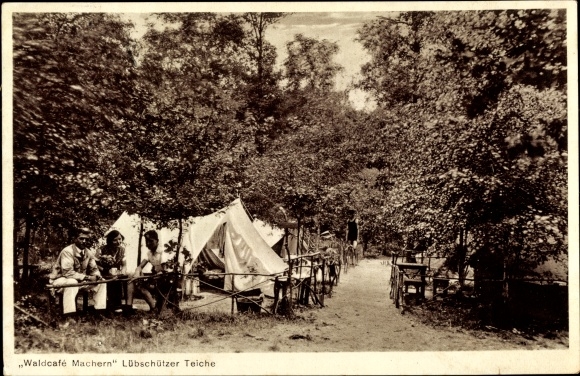 Postcard Lübschütz Machern in Saxony, Waldcafe Machern, Lübschützer ponds