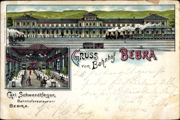 Litho Bebra an der Fulda in Hessen, Bahnhof, Gleisseite, Bahnhofsrestaurant, Innenansicht