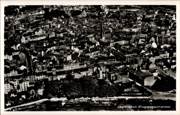 Postcard Saarbrücken in Saarland, aerial photograph