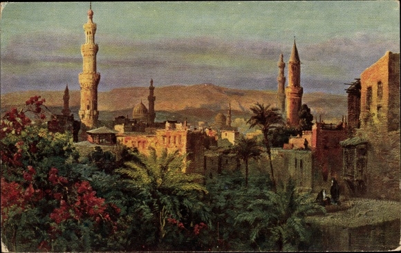 Artysta KP Wuttke, Carl, Kair Kair Egipt, miasto widziane z hotelu Nile