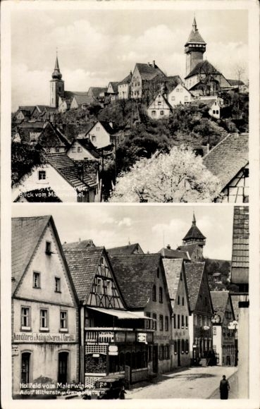 Postcard Hollfeld in Franconian Switzerland, Adolf Hitler Street, view from the Malerwinkel