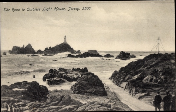Postcard Jersey Channel Islands, The path to Corbiere Lighthouse, lighthouse