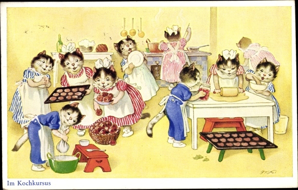 Artist PC Baumgarten, Fritz, cats in the cooking class