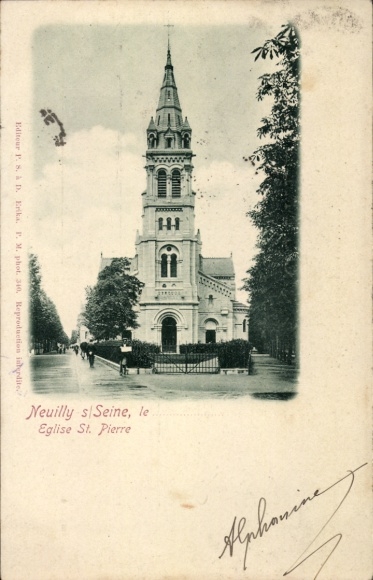Ak Neuilly sur Seine Hauts de Seine, Eglise St. Pierre, neugotische Architektur,  mit Stempel