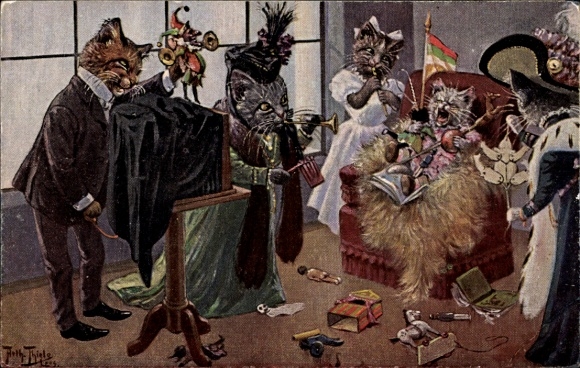 Artist Postcard Thiele, Arthur, Humanized Cats at the Photographer