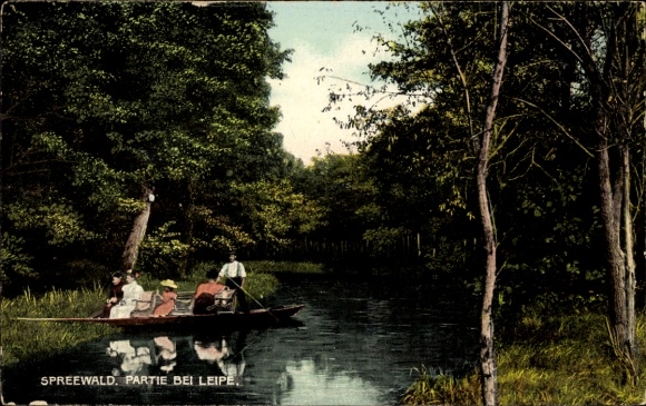 Ak Leipe Lübbenau im Spreewald, Kahn auf dem Wasser