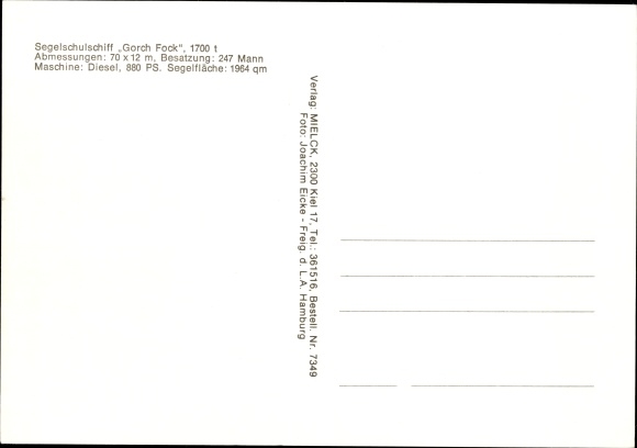 Postcard sailing training ship Gorch Fock, Federal Navy
