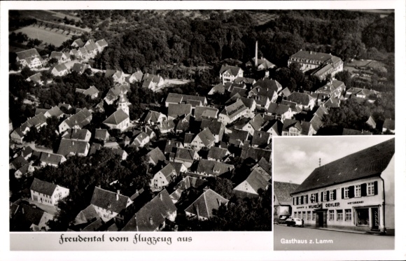 Postcard Freudental in Württemberg, aerial view of Gasthaus z. Lamm