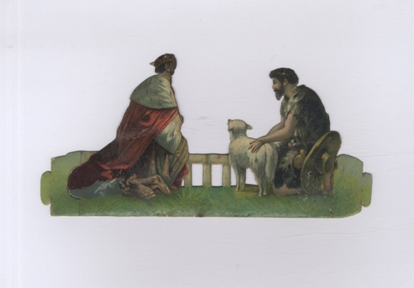 Wafer picture, king, shepherd with sheep, approx. 11.5 x 23.5 cm