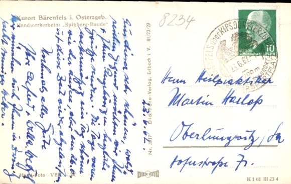 Postcard Bärenfels Altenberg in the Ore Mountains, view of the Spitzbergbaude craftsmen's home