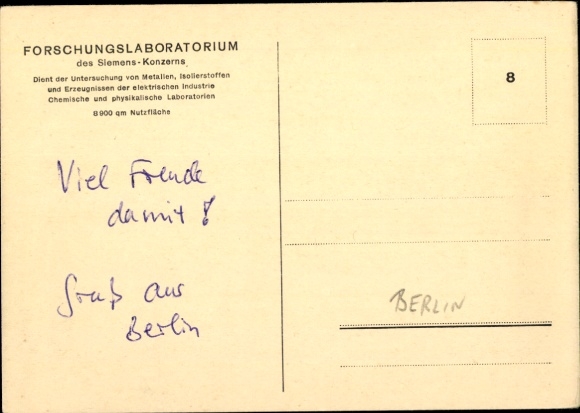 Postcard Berlin Spandau Siemensstadt, research laboratory of the Siemens Group