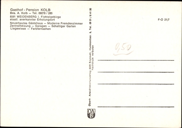 Postcard Weidenberg in Oberfranken, Gasthof-Pension Kolb, exterior view, surroundings