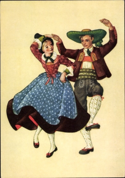 Artist Postcard Rehm, traditional costumes Austria, Tyrolean couple