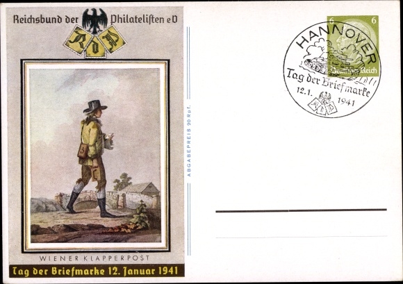 Ganzsachen Ak Wiener Klapperpost, Tag der Briefmarke, 12 Januar 1941, KDF